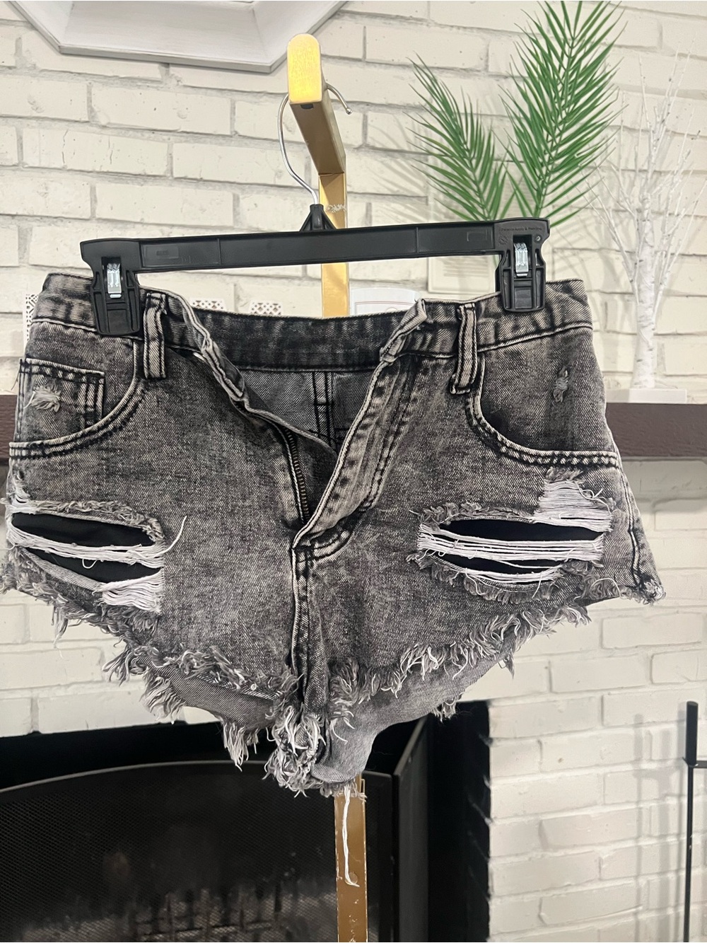 SHEIN Washed Black Distressed High-Rise Denim Shorts